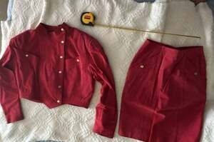 Berman's Vintage Two-Piece Red Leather Cropped Jacket & Skirt Set Sz 6 A626